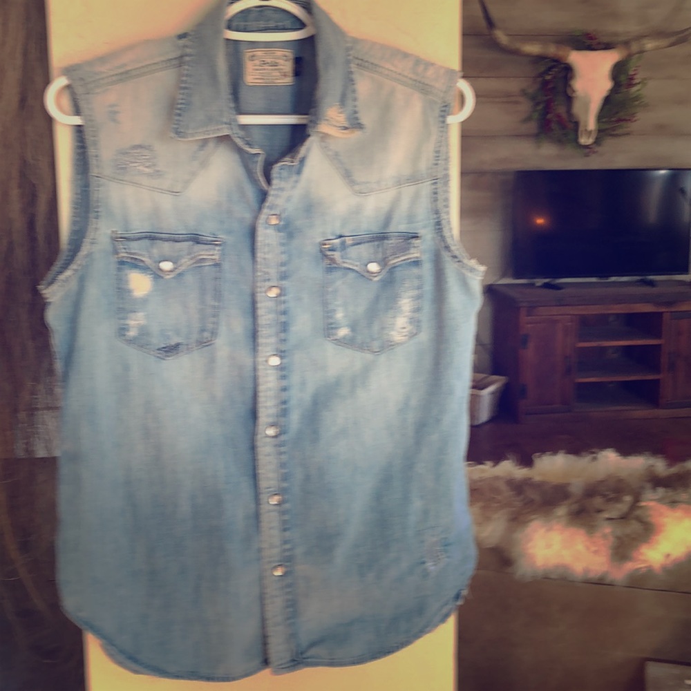 Distressed Ralph Lauren western pearl snap